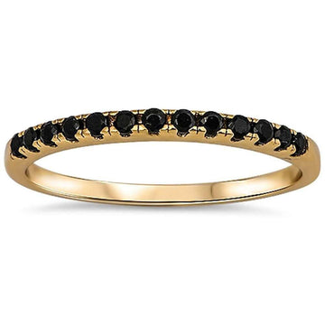 Half Eternity Wedding Band Ring Round Yellow Tone, Simulated Black CZ 925 Sterling Silver